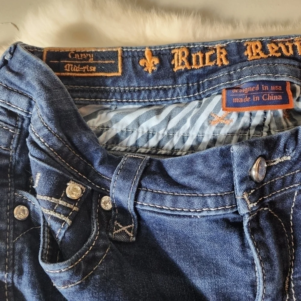 Rock Revival Jessica Curvy Midrise Thick Stitch Flap Pocket Skinny Jeans-Size 27